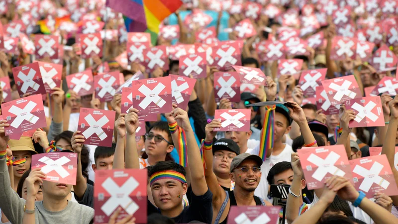 Fotografija: Skupnost LGBT poziva državljane, naj glasujejo za enakopravnost in zavračajo argumente sovražnih skupin. FOTO: AFP