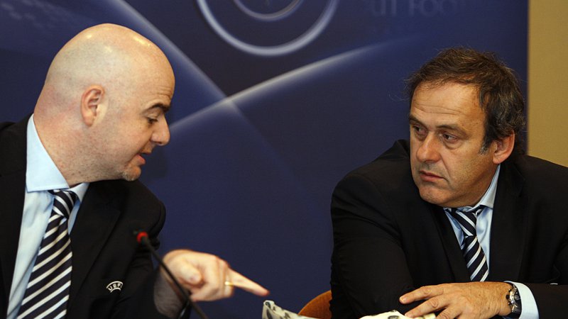 Fotografija: Gianni Infantino in Michel Platini med konferenco po kongresu Uefe marca 2010 v Tel Avivu. FOTO: Reuters