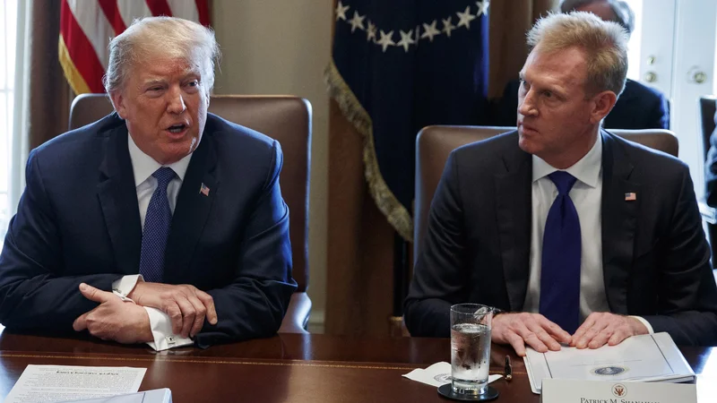 Fotografija: Patrick Shanahan (desno) in Donald Trump. FOTO: Evan Vucci Ap