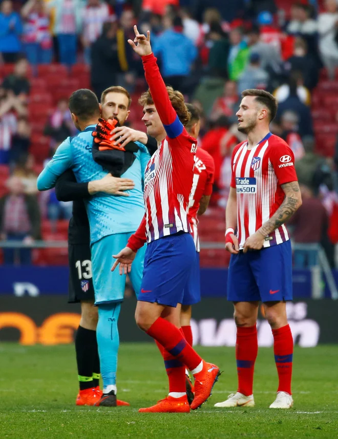 Trije aduti Atletica: Jan Oblak, Antoine Griezmann in Saul Niguez. FOTO: Reuters