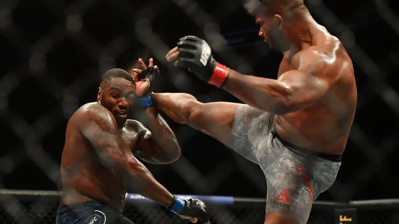 Fotografija: Alistair Overeem (desno) je z visokim nožnim udarcem dodobra načel Walta Harrisa. FOTO: Usa Today Sports