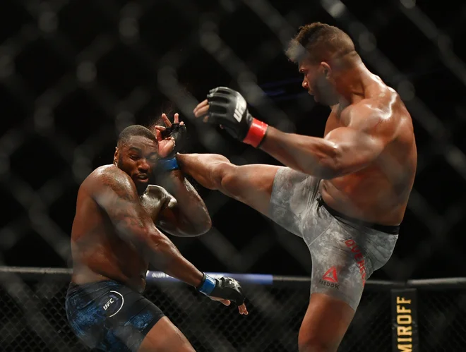 Alistair Overeem (desno) je z visokim nožnim udarcem dodobra načel Walta Harrisa. FOTO: Usa Today Sports