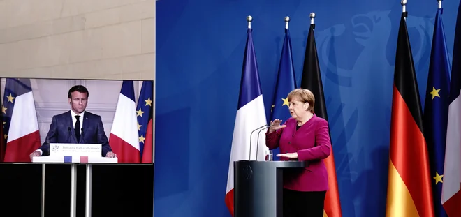 Angela Merkel in Emmanuel Macron sta napovedala 500 milijard evrov vreden sklad za najbolj prizadete države. FOTO: Reuters