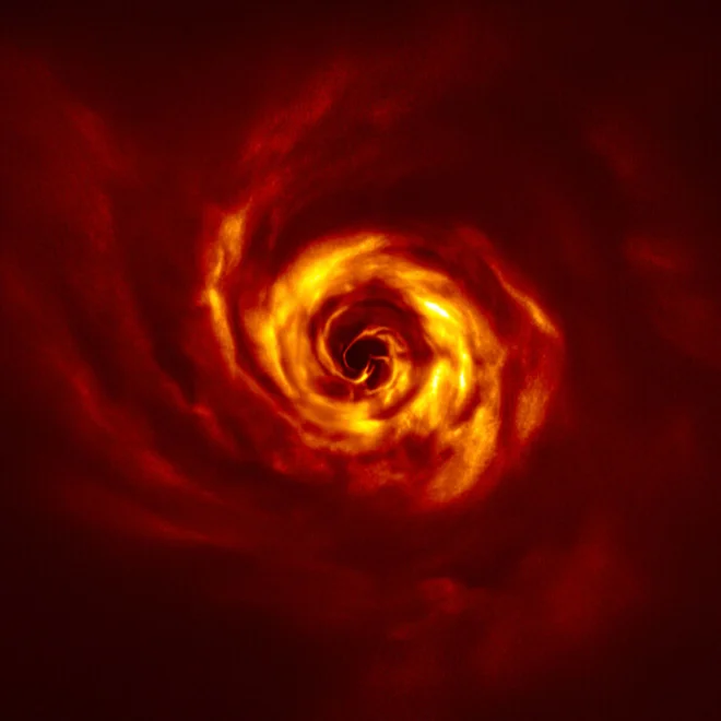 Disk okoli mlade zvezde AB Aurigae. V bližini središča je nenavaden zasuk materiala, za kar znanstveniki menijo, da je morda zametek planeta.&nbsp;FOTO:&nbsp;ESO/Boccaletti et al.