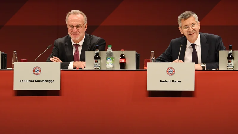 Bayernov vrh: izvršni direktor Karl-Heinz Rummenigge je nekdanji vrhunski nogometaš, predsednik kluba Herbert Hainer je nekdanji izvršni direktor Adidasa. FOTO: Reuters