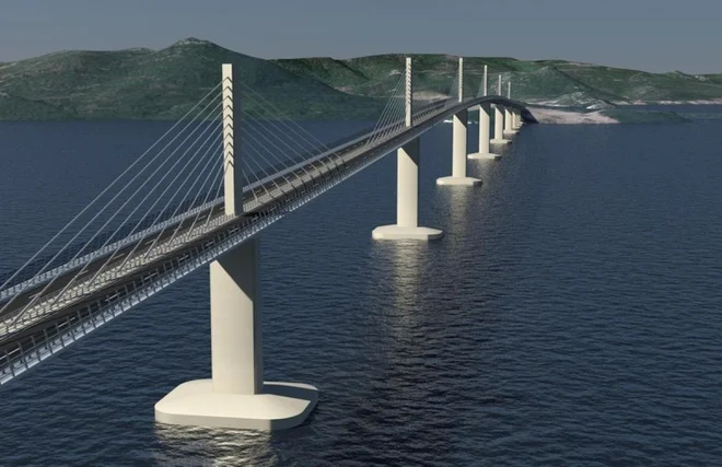 Gradnja mostu na Pelješac, ki ga je projektiral slovenski inženir in projektant Marjan Pipenbaher, je največji infrastrukturni projekt na Hrvaškem, ko bo most zgrajen, pa bo med petimi največjimi in najbolj atraktivnimi v Evropi. FOTO: Arhiv Pipenbaher consulting