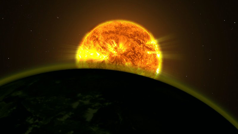 Fotografija: Sestava atmosfere se astronomom razkrije, ko planet potuje čez ploskev svojega sonca. Zaradi debelejšega sloja ozračja je vodikove eksoplanete lažje opaziti. Vir Nasa