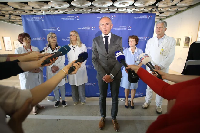 Vodstvo UKC Ljubljana je dalo izjavo za medije o razmerah v otroški kardiologiji. FOTO: Leon Vidic/Delo