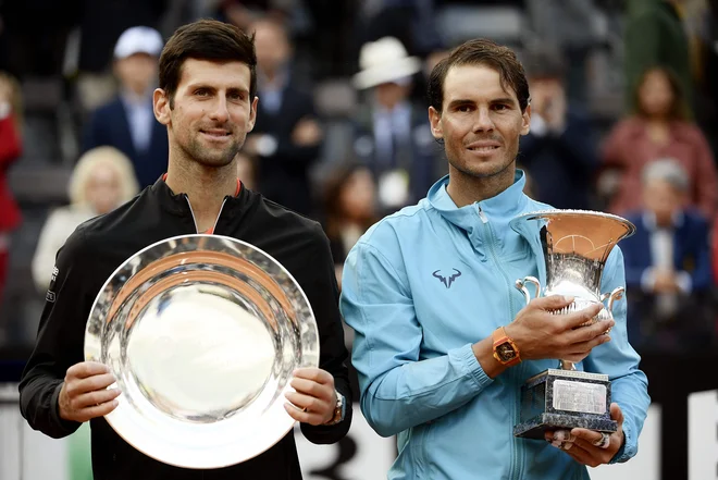 Lani je v finalu rimskega mastersa ATP serije 1000 zmagal Rafael Nadal, ki je premagal Novaka Đokovića s 6:0, 4:6, 6:1. FOTO: AFP