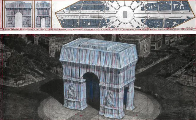 Christo je zamisel za preobleko Slavoloka zmage dobil že leta 1962. FOTO: André Grossmann &copy; 2019 Christo