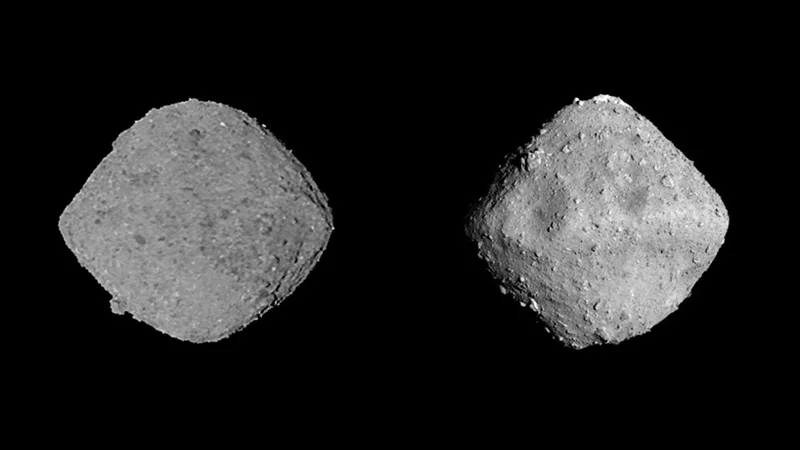 Fotografija: Bennu in Rjugu imata podobno obliko in sestavo, prvi pa je pol manjši od drugega. FOTO: Nasa, Jaxa