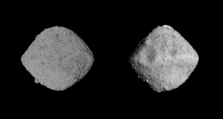 Fotografija: Bennu in Rjugu imata podobno obliko in sestavo, prvi pa je pol manjši od drugega. FOTO: Nasa, Jaxa
