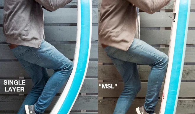 Razlika v trdnosti med enoplastno in MSL sup desko Foto: Red Paddle Co