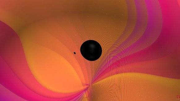 Fotografija: Ilustracija dogodka GW190814. Čran luknja je bila 9,2 krat masivnejša od skrivnostnega objekta. FOTO: N. Fischer, S. Ossokine, H. Pfeiffer, A. Buonanno (Max Planck Institute for Gravitational Physics), Simulating eXtreme Spacetimes (SXS) Collaboration. 
