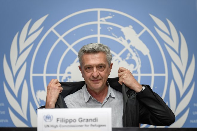 Visoki komisar OZN za begunce Filippo Grandi na tiskovni konferenci v Ženevi. FOTO: Fabrice Coffrini/AFP