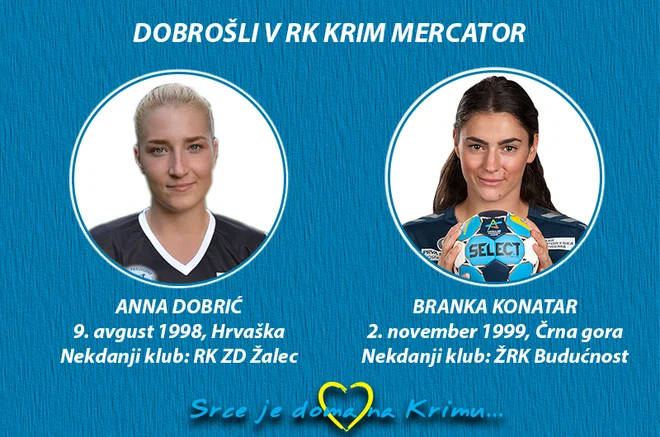 Anna Dobrić in Branka Konatar bosta poslej nosili dres Krima Mercatorja. FOTO: RK Krim Mercator