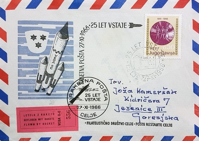 Pisemska ovojnica raketne pošte z raketo Vega 2C. FOTO: hrani ZAC