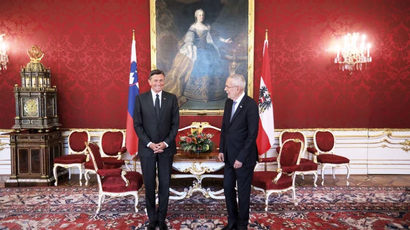 Fotografija: Borut Pahor in gostitelj srečanja Alexander Van der Bellen poudarjata sožitje med narodoma in sosednjima državama v skupnem evropskem domu. Foto: Danijel Novaković/STA