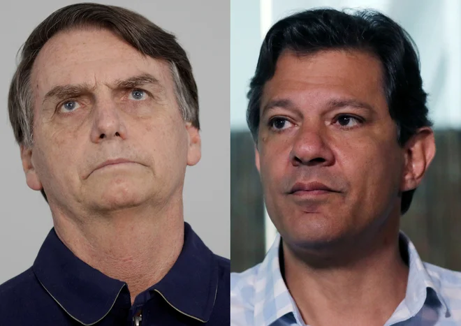 Jair Bolsonaro in Fernando Haddad. FOTO: Reuters