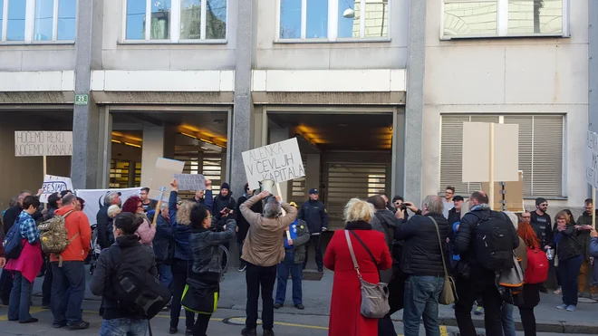 Protestniki so po protestu pred parlamentom šli še do vlade. FOTO: Borut Tavčar/Delo