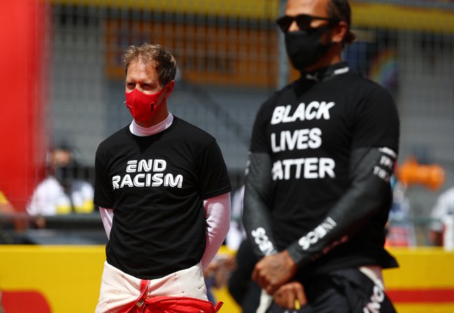 Sebastian Vettel (levo) se je na Štajerskem pridružil pobudi Lewisa Hamiltona (desno). FOTO: Mark Thompson/Reuters