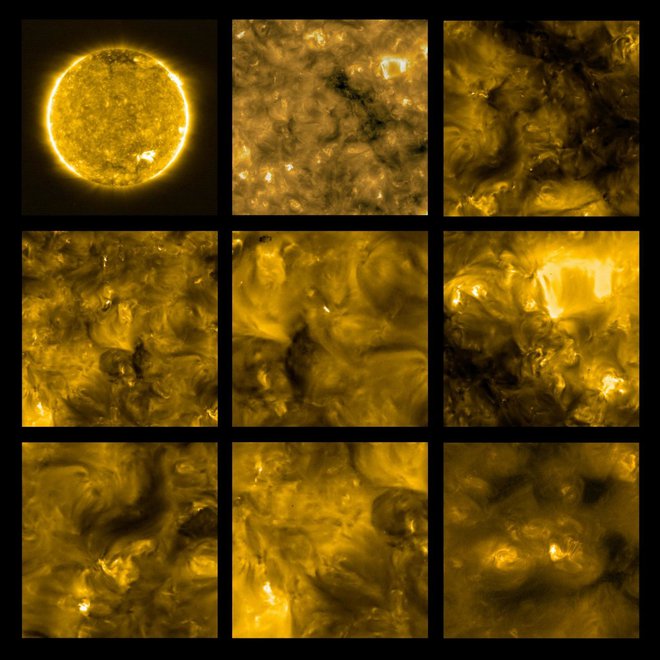Posnetki Sonca z instrumentom EUI, na katerih se vidijo taborni ognji. FOTO: Solar Orbiter/EUI Team (ESA & NASA); CSL, IAS, MPS, PMOD/WRC, ROB, UCL/MSSL