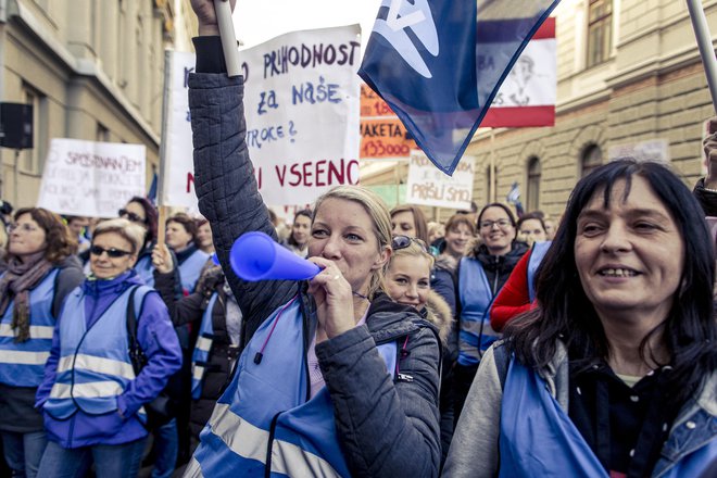 Sindikati javnega sektorja na protestnem shodu v Ljubljani, 41. 3. 2018 Foto Voranc Vogel/delo
