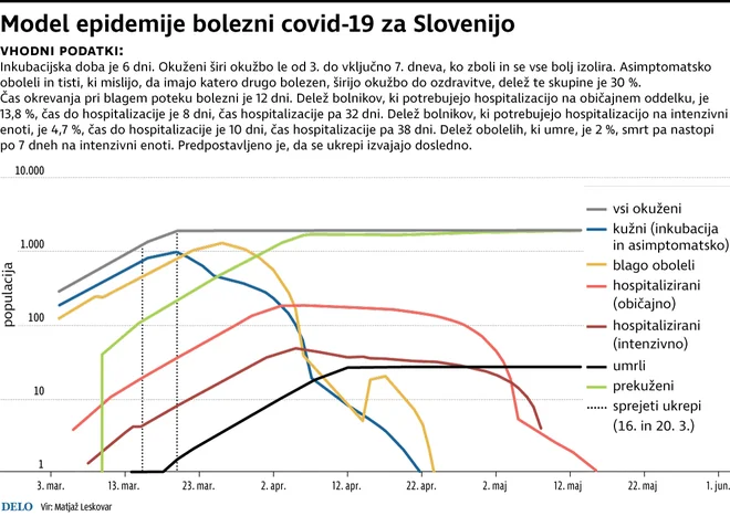 Logaritemska projekcija razvoja novega koronavirusa. Avtor: Matjaž Leskovar