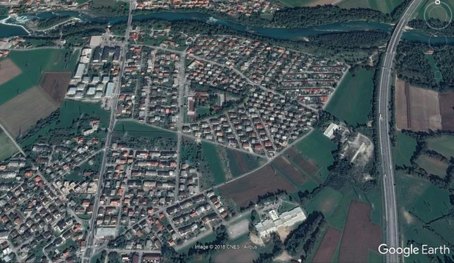 Območje čistilne naprave Brod iz zraka. FOTO: Google Maps