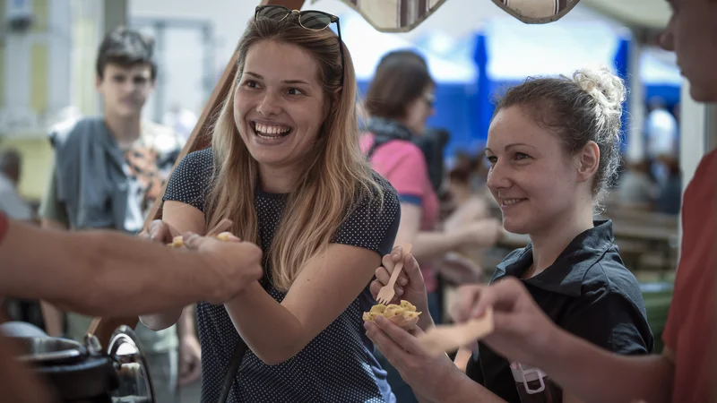 Fotografija: Na Festivalu idrijskih žlikrofov je bilo lani veliko ljudi. FOTO: Festival idrijskih žlikrofov