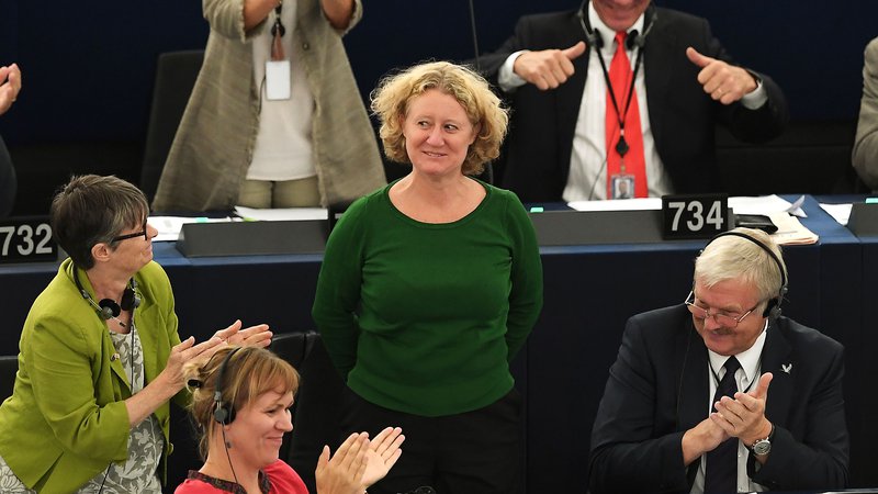Fotografija: Judith Sargentini po glasovanju o sprožitvi postopka proti Madžarski v evropskem parlamentu. FOTO: AFP
