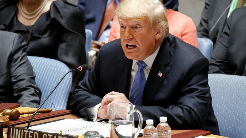Fotografija: Ameriški predsednik Donald Trump se je pridno držal zapisane procedure, presenetil je le, ko je kot voditelj ZDA dejal, da si Peking želi poraz republikanske stranke na kongresnih volitvah. Foto: Eduardo Munoz/Reuters
