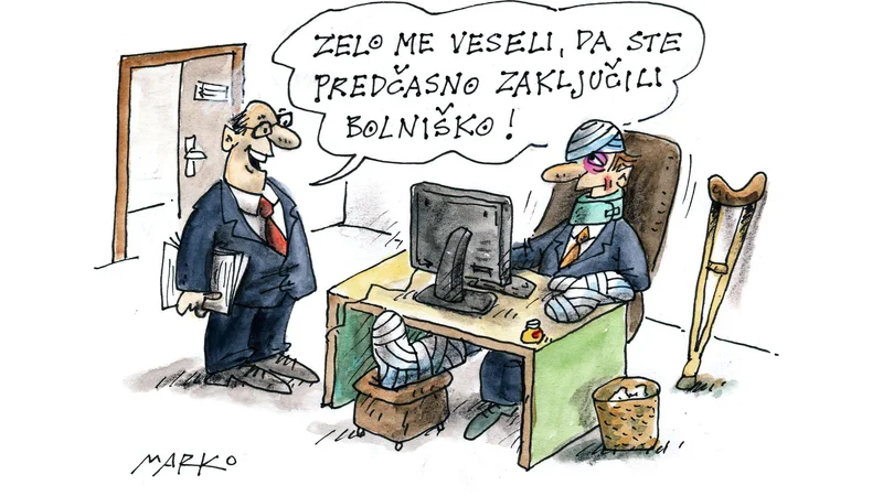 Fotografija: Bolniška. KARIKATURA: Marko Kočevar