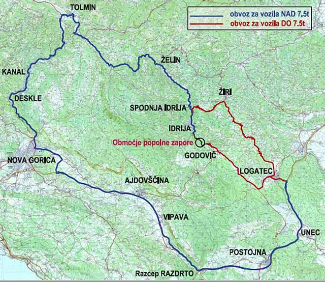 Obvoz bo čez Tolmin in Novo Gorico. FOTO: Infografika