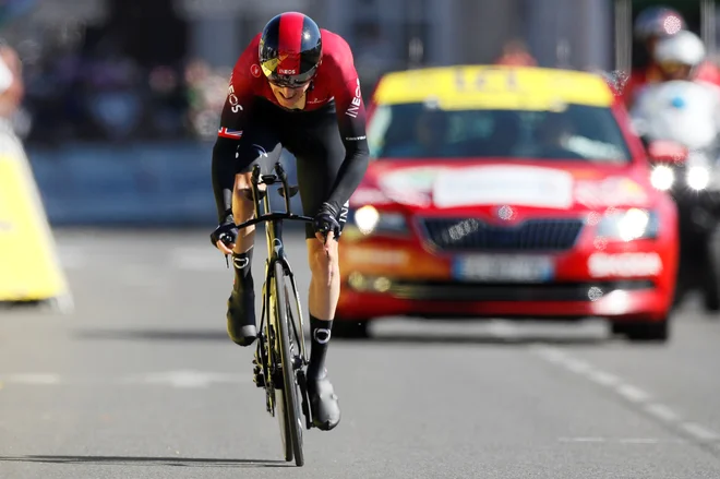 Geraint Thomas je odpeljal zelo dobro, priznal pa je, da mu je zmanjkalo nekaj odstotkov, ko je želel pedala pohoditi na polno. FOTO: Reuters