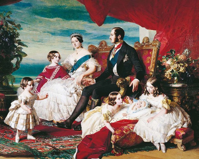 Portret Viktorije in Alberta s petimi otroki, družina se je nato povečala še za štiri člane. Foto Royal Collection Trust