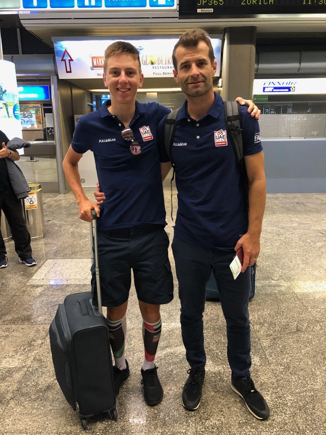 Tadej Pogačar in Andrej Hauptman sodelujeta pri ekipi UAE. FOTO: Teja Hauptman