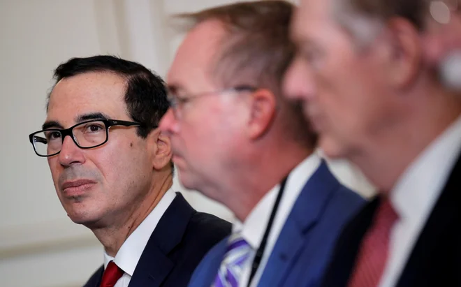 Ameriški finančni minister Steven Mnuchin. FOTO: Carlos Barria/Reuters