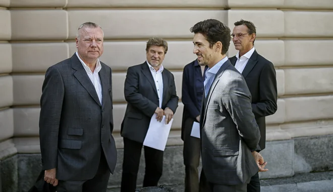 V. d. ravnatelja SNG Opera in balet Staš Ravter, umetniški vodja opere Branko Robinšak, umetniški vodja baleta Petar Đorčevski in predsednik sveta SNG Opera in balet Tomaž Rode. Foto Blaž Samec