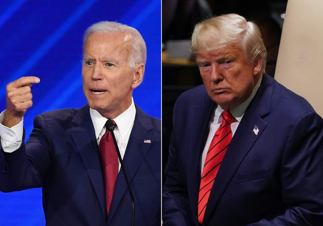 Nekdanji demokratski podpredsednik Joe Biden in sedanji republikanski predsednik Donald Trump. FOTO: A. Clary/Afp