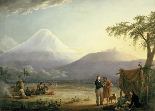 Humboldt in njegov sodelavec Aimé Bonpland v bližini vulkana Chimborazo. Foto Slika: Friedrich Georg Weitsch (1810)