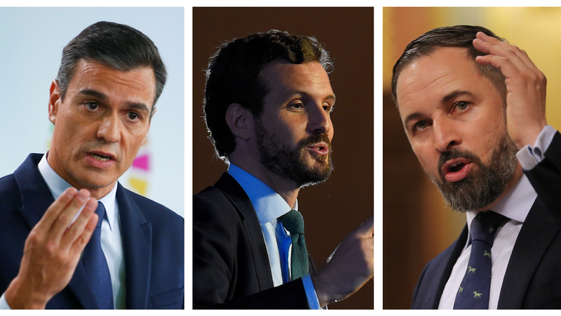 Fotografija: Bo španska politika razbila blokado? Pedro Sánchez (PSOE), Pablo Casado (PP) in Santiago Abascal (Vox). Foto Reuters In Afp