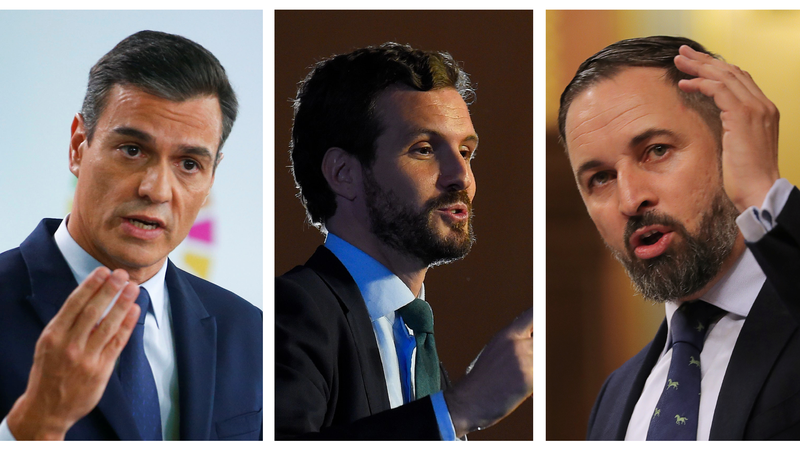 Fotografija: Bo španska politika razbila blokado? Pedro Sánchez (PSOE), Pablo Casado (PP) in Santiago Abascal (Vox). Foto Reuters In Afp