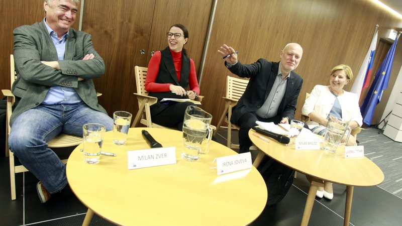 Fotografija: Evropski poslanci Milan Zver, Irena Joveva, Milan Brglez in Ljudmila Novak. Brglez vodi Šahovsko zvezo Slovenije. FOTO: Roman Šipić