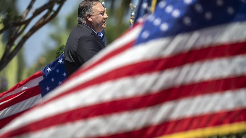 Fotografija: Ameriški državni sekretar Mike Pompeo je govoril v kalifornijski Yorbi Lindi. Foto David McNew/AFP