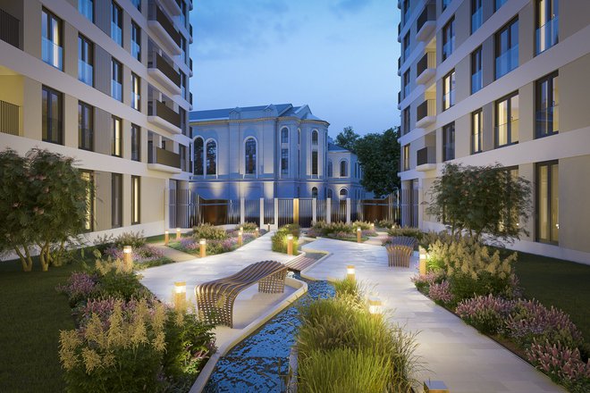 Pot skozi vrt zgradbe Palais bo stanovalce pripeljala do samostojne Ville s 15 ekskluzivnimi stanovanji v šestih etažah.