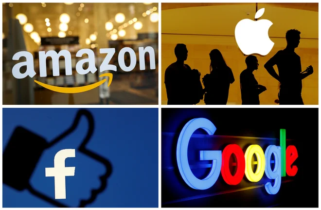 Logotipi Amazona, Appla, Facebooka in Googla. FOTO: Reuters File