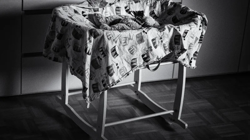 Fotografija: Zibka, ki sva jo imela v stanovanju med nosečnostjo, naju je navdajala z veseljem in optimizmom. FOTO: Dejan Mijović/Delo