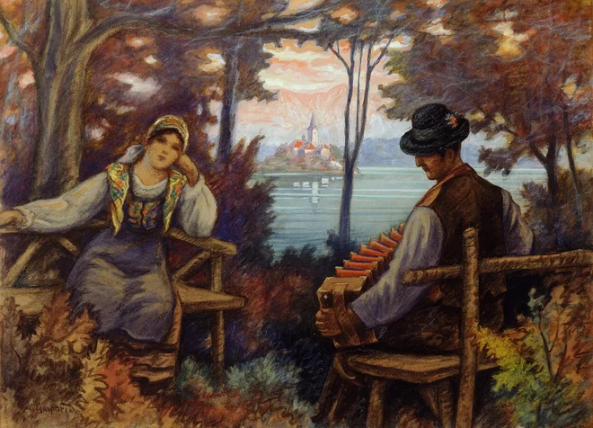 Maksim Gaspari (1883–1980) je leta 1933 upodobil sliko z naslovom Bled z Gorenjcem in Gorenjko. Obe sliki sta iz zbirke Narodne galerije, Ljubljana.