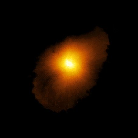 Posnetek s pomočjo lečenja so nato astronomi rekonstruirali v pravo obliko, ki ima nekaj značilnosti podobnih značilnostim naše galaksije. FOTO: ALMA (ESO/NAOJ/NRAO), Rizzo 